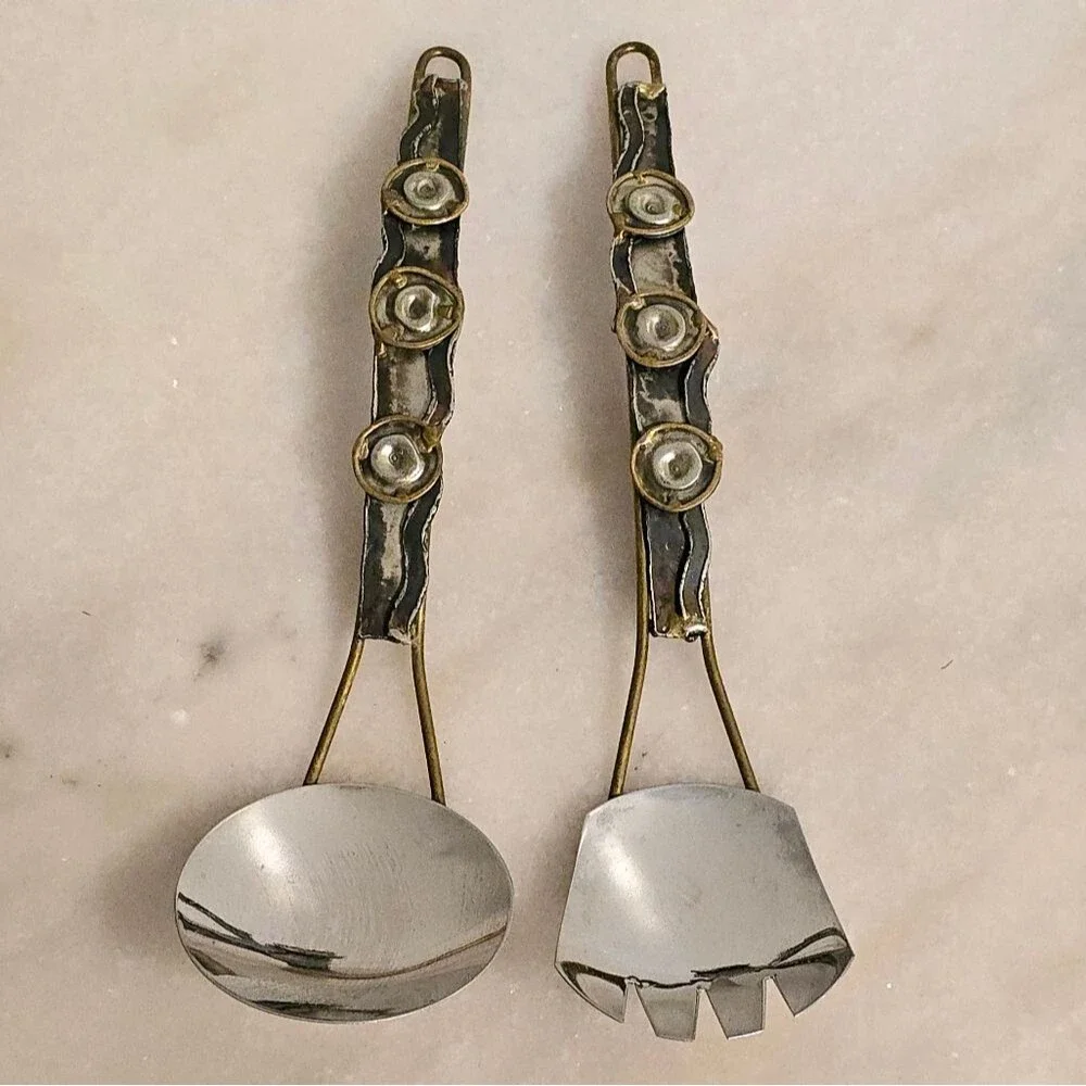 Decorative Wall Hanging Fork and Spoon Custom Mixed Metal Pair Salad Cutlery